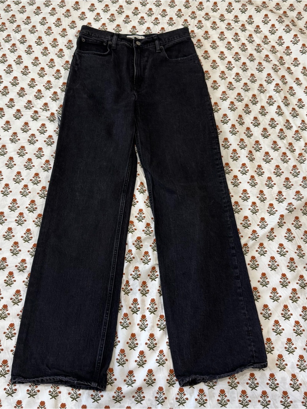 Abercrombie & Fitch Black Wide Leg Distressed Jeans
